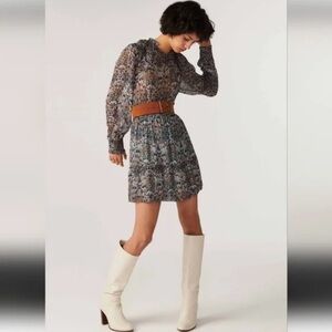 NWT ba&sh Size 0 Presley Dress Amande Sunflower Floral Chiffon Ruffles Fall